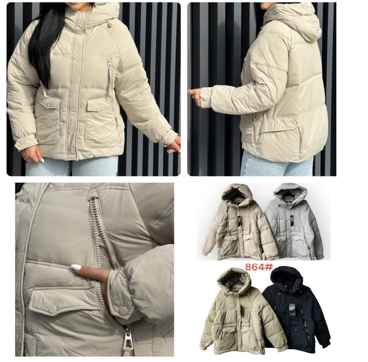 Зимова куртка жіноча, плащівка, м.864 (Розмір: M-XL ), 4 кольори, в упаковці 3 штуки №322077 - 