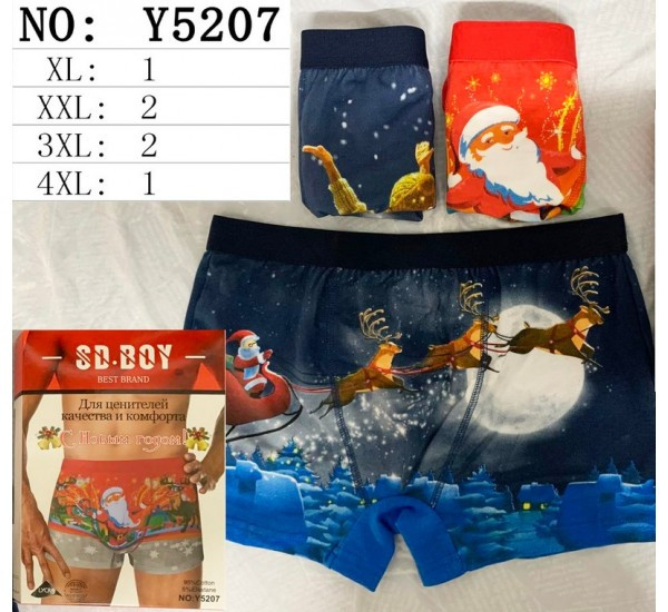 Труси чоловічі з новорічними малюнками, котон, м.Y5207 (розмір: XL-4XL), мікс кольорів, в упаковці 24 шт. №322343 - VanKiey 434