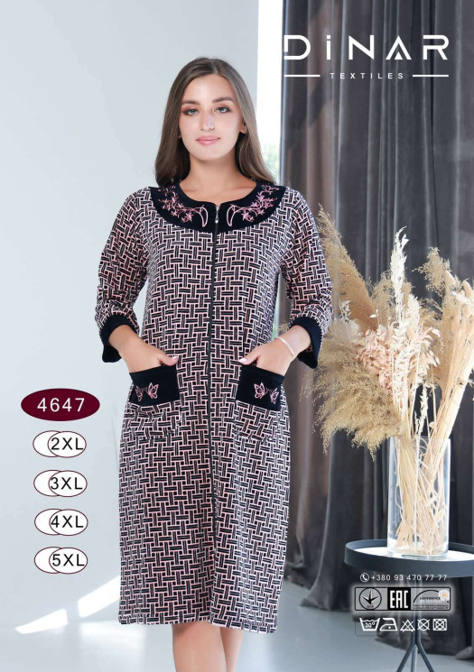 Халат жіночий, велюр на котоновій основі, м.4647 (Розмір: 2XL-5XL), в упаковці 4 штуки №319404 - RomeoLife SE544