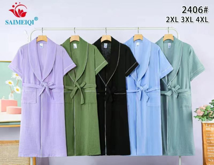 Халат жіночий, муслін, м.2406 (р. 2XL-4XL ), 9 кольорів, в упаковці 3 шт. №315970 - Ekaterina