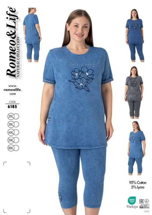 Домашній костюм жіночий "6185" котон (р: 2XL,3ХL,4XL,5XL,6ХL) 3 кольори, в упаковці 5 шт. №383170 - Romex HR1980