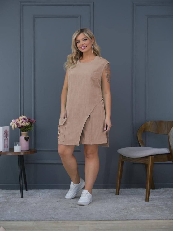 Костюм жіночий (туніка + шорти), льон м. 143 (р. 48-52, 54-58) №407646 - 