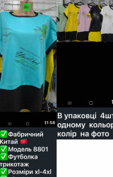 Футболка жіноча "8801" (р: XL-4XL) 6 кольорів, в упаковці 4 шт. №367540