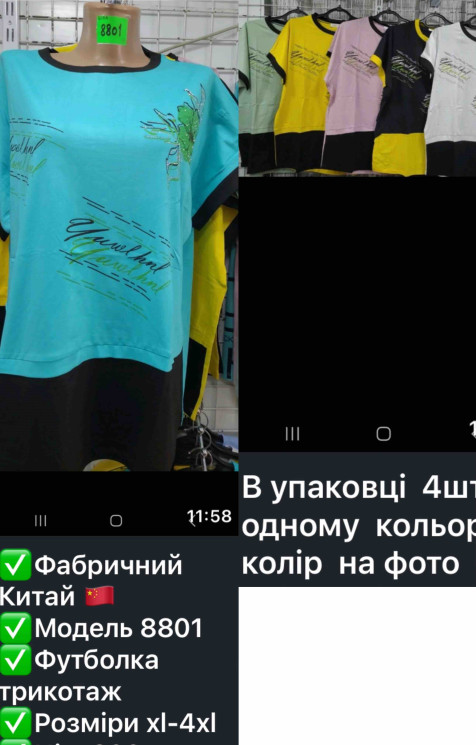 Футболка жіноча "8801" (р: XL-4XL) 6 кольорів, в упаковці 4 шт. №367540 - Natasha SE669