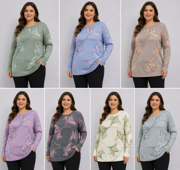 Кофта жіноча кашемір м.25227 (Розмір:50-54) мікс кольорів в упаковці 3 штуки №764299 - Smile RZ4457