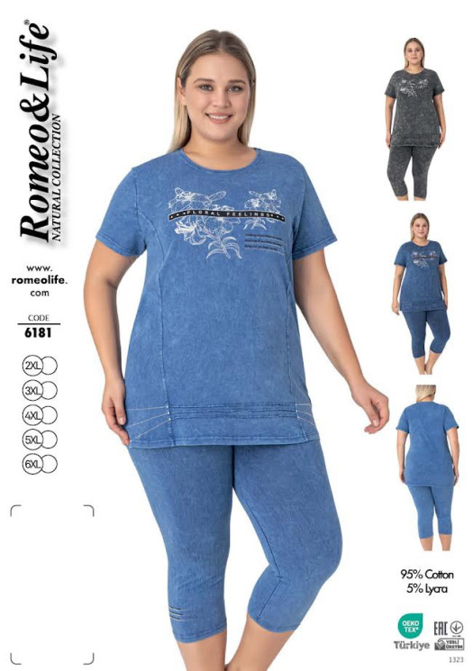 Домашній костюм жіночий "6181" котон (р: 2XL,3ХL,4XL,5XL,6ХL) 3 кольори, в упаковці 5 шт. №383171 - Romex HR1980