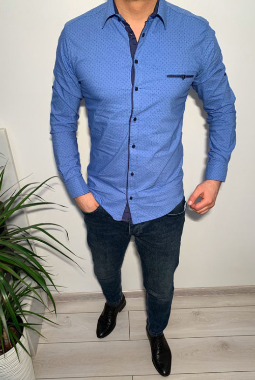 Сорочка No Brand р M-3XL Чоловіча R462 blue - NikNumbers SE1041-1042