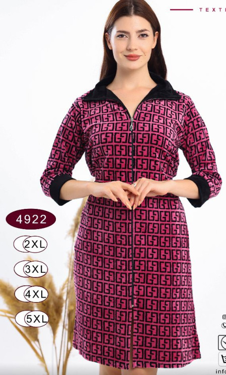 Халат жіночий, велюр на котоновій основі, м.4922 (Розмір: 2XL-5XL), в упаковці 4 штуки №322346 - RomeoLife SE544