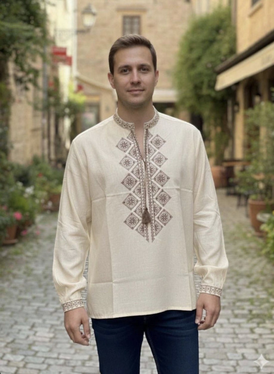 Вишиванка чоловіча, льон (Розмір: S-XL), в упаковці 4 штуки №346550 - Delux 909