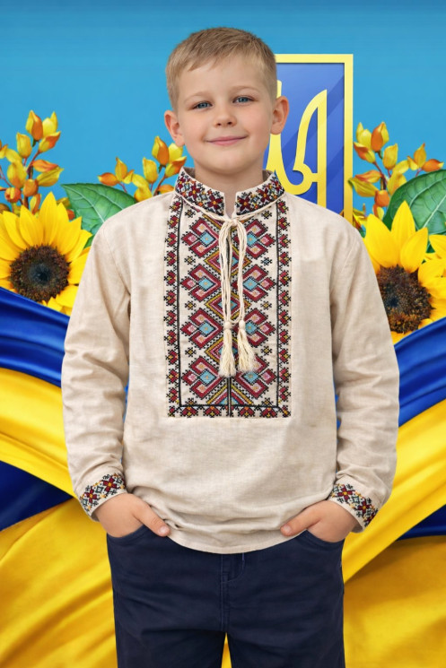 Вишиванка дитяча, льон (розміри: зріст 104-140 ), в упаковці 4 штуки №342733 - Delux 909