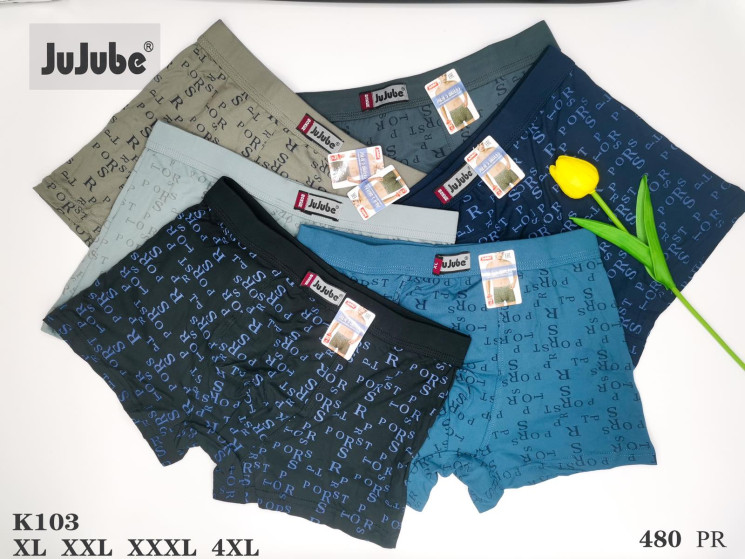 Труси чоловічі, котон, м.К103 (розмір: XL-4XL), мікс кольорів, в упаковці 24 шт. №327278 - Lilu 230/237