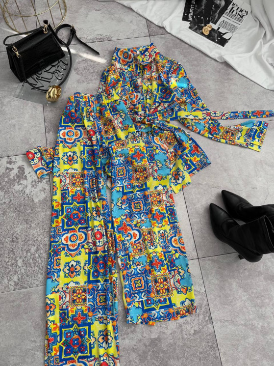 Костюм жіночий, шовк з принтом м. 719 (р. S-M, L-XL) №405121 - 