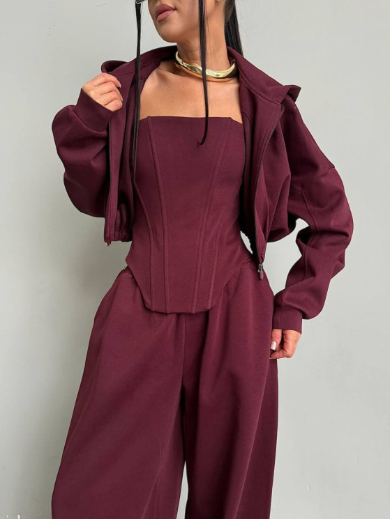 Костюм жіночий трійка з корсетом, петля м. 411 (р. 42-44, 46-48) бордо №411976 - 