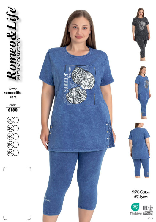 Домашній костюм жіночий "6180" котон (р: 2XL,3ХL,4XL,5XL,6ХL) 2 кольори, в упаковці 5 шт. №383173 - Romex HR1980