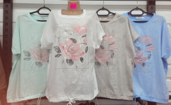 Футболка жіноча куліска льон  + трикотаж спинка м.7815 (р:XL-4XL)  4 кольора в упаковці 4 штук  №762140