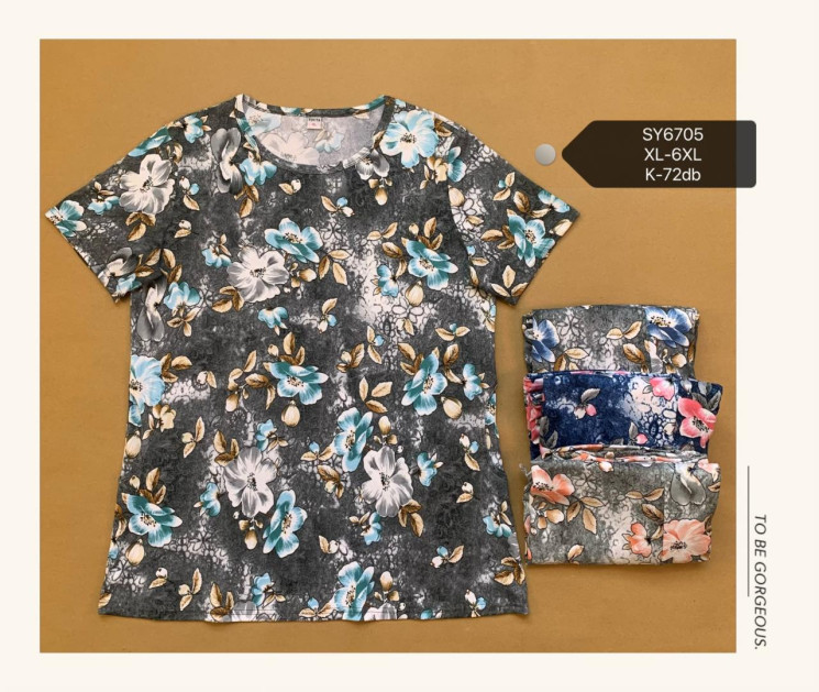Футболка жіноча "6705" коттон (р: XL-6XL) мікс кольорів, в упаковці 6 шт. №366376 - Megasport