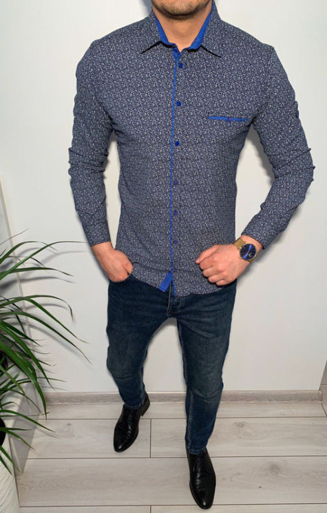 Сорочка No Brand р M-3XL Чоловіча R466 blue - NikNumbers SE1041-1042