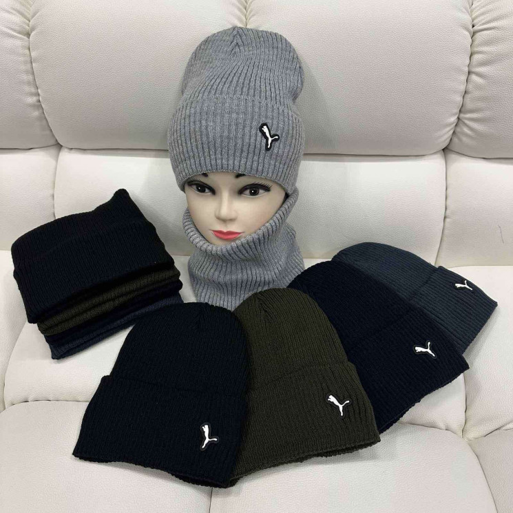 Комплект шапка та снуд дитячий "Puma", в'язка на флісі (р: 54-55) мікс кольорів, в упаковці 5 шт. №362001 - Koroleva 470