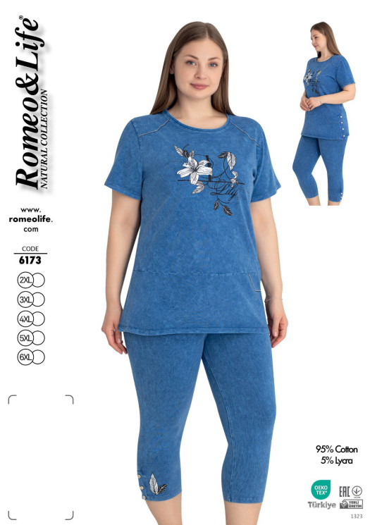 Домашній костюм жіночий "6173" котон (р: 2XL,3ХL,4XL,5XL,6ХL) в упаковці 5 шт. №383174 - Romex HR1980