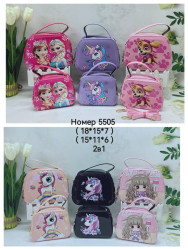 Сумка дитяча  2в1 "5505" штучна шкіра (р. 18*15*7см; 15*11*6см) мікс кольорів, в упаковці 6 шт. №358237