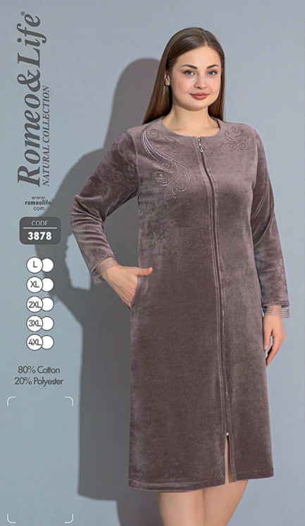 Халат жіночий, велюр на котоновій основі, м.3878 (Розмір: L-4XL), 2 кольори, в упаковці 5 штук №321387 - 