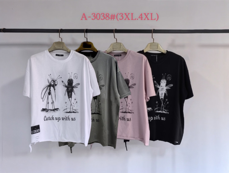 Футболка жіноча котон м.А-3038 (р:3XL-4XL)  мікс кольорів в упаковці 5 штук  №762346 - Saint Zel3317