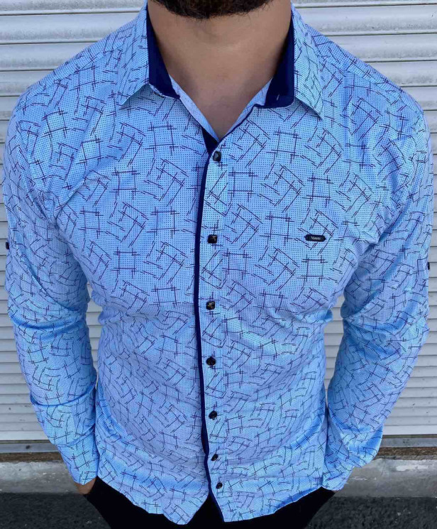 Сорочка No Brand р M-3XL Чоловіча S2910 l.blue - NikNumbers SE1041-1042