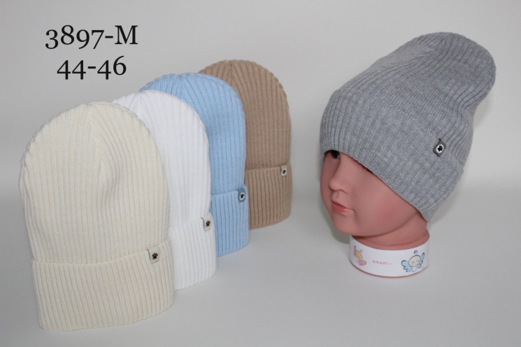Шапка дитяча, трикотаж, одинарна в'язка, м.3897-М (Р: 44-46 см), різні кольори, в упаковці 5 шт. №317716 - Great