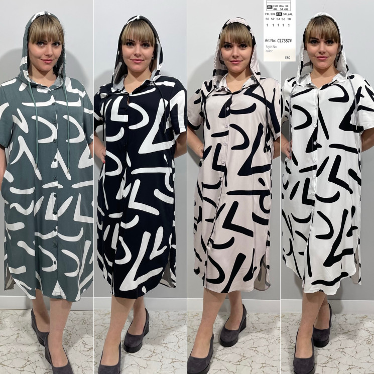 Сукня жіноча "CL7387" штапель (р: 2XL,3XL,4XL,5XL,6XL) 4 кольори, в упаковці 5 шт. №366022 - 