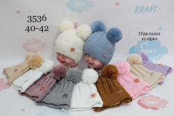 Шапка дитяча, в'язка, трикотажна підкладка, м.3536 (р. 40-42 ), мікс кольорів, в упаковці 5 штук №323254