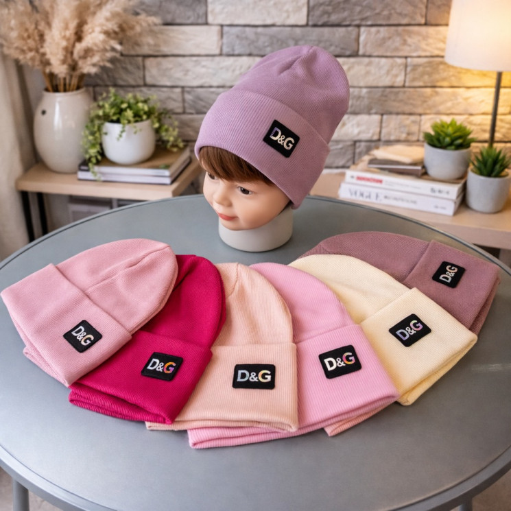 Шапка дитяча з відворотом, рубчик, подвійна в'язка, м.D&G (Розмір: 48-50 см), різні кольори, в упаковці 5 штук №340859 - Great