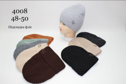 Шапка дитяча з відворотом, в'язка, фліс, м.4008 (р. 48-50 см ), мікс кольорів, в упаковці 5 штук №337079