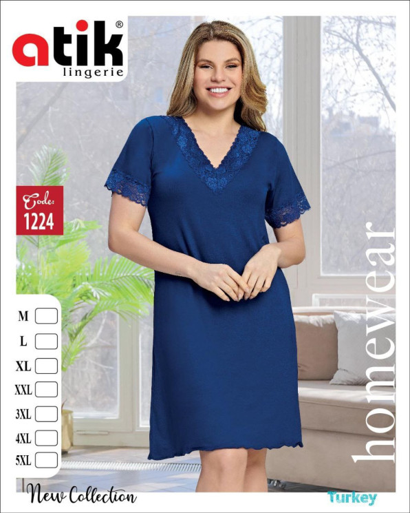 Нічна сорочка жіноча, бамбук, ажур, м.1224 (розмір: M-4XL ​), в упаковці 6 штук №339743 - Karahan HR1930