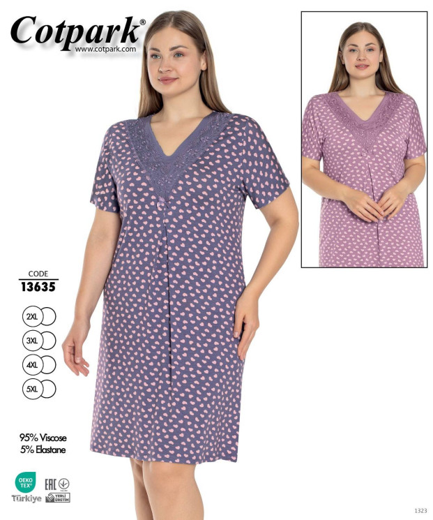 Нічна сорочка жіноча, віскоза, м.13635 (Розмір: 2XL-5XL ), 2 кольори, в упаковці 4 штуки №321390 - 