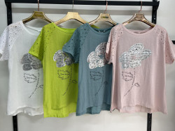 Футболка жіноча льон м.9815 (р:3XL-6XL)  4 кольора в упаковці 4 штуки  №762148