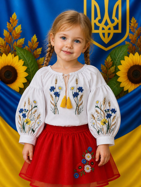 Вишиванка дитяча, паплін (розміри: зріст 98-116 ), в упаковці 4 штуки №343310 - Delux 909