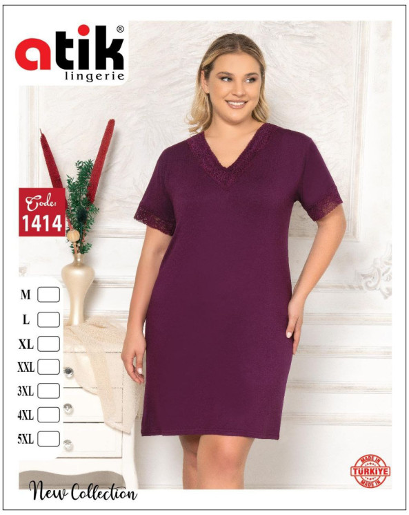Нічна сорочка жіноча, бамбук, ажур, м.1414 (розмір: M-4XL ​), в упаковці 6 штук №339744 - Karahan HR1930