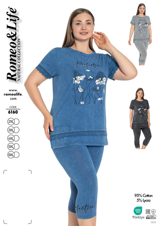 Домашній костюм жіночий "6160" котон (р: 2XL,3ХL,4XL,5XL,6ХL) 3 кольори, в упаковці 5 шт. №383177 - Romex HR1980