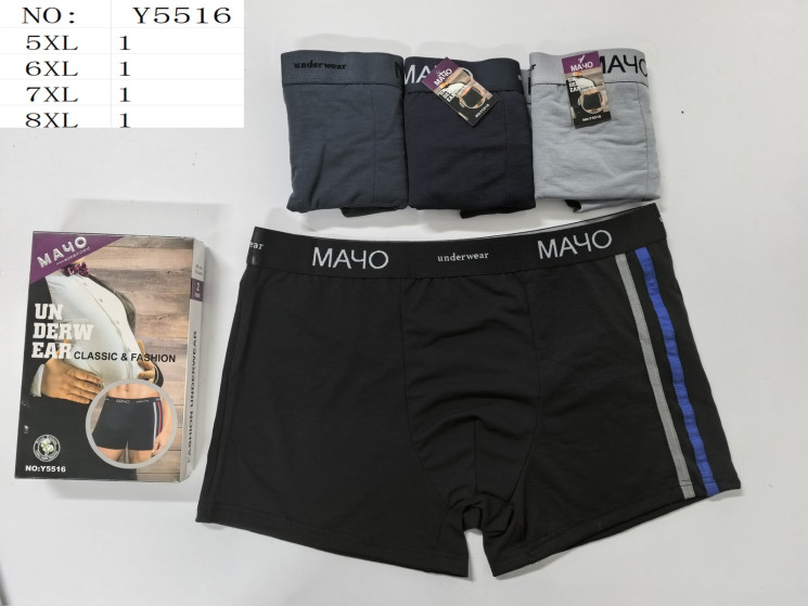 Труси чоловічі, бавовна, м.Y5516 (розмір: 5XL-8XL), мікс кольорів, в упаковці 24 шт. №332129 - Lilu 230/237