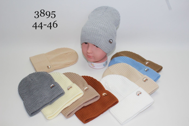 Шапка дитяча, трикотаж, одинарна в'язка, м.3895 (Р: 44-46 см), різні кольори, в упаковці 5 шт. №317719 - Great