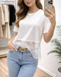 Футболка жіноча з ніжною мереживною вставкою, трикотаж м. 8306 (р: 42-46) №821492