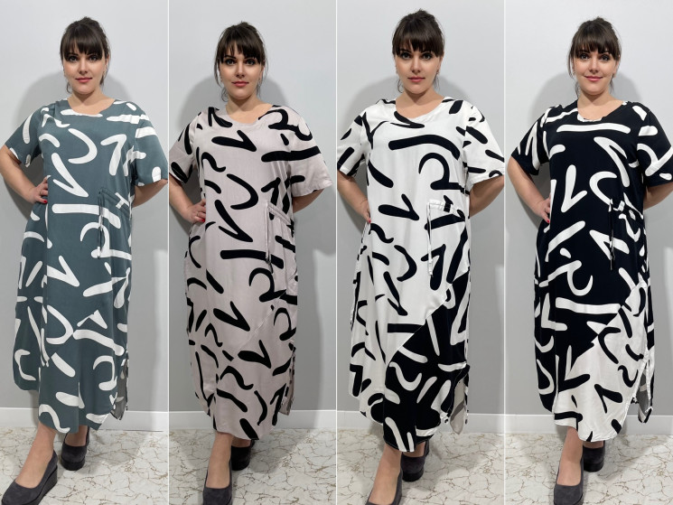 Сукня жіноча "CL7308" штапель (р: 2XL,3XL,4XL,5XL,6XL) 4 кольори, в упаковці 5 шт. №366025 - 