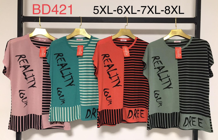 Футболка жіноча, трикотаж, м.BD421 (р. 5XL-8XL ), мікс кольорів, в упаковці 10 штук №329212 - Iris BG/PO436