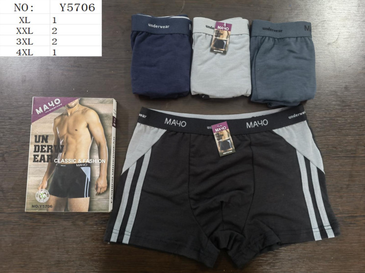 Труси чоловічі, бавовна, м.Y5706 (розмір: XL-4XL), 4 кольори, в упаковці 24 шт. №314382 - Lilu 230/237