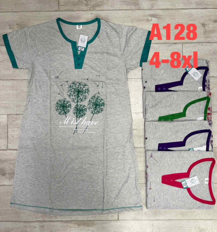 Нічна сорочка жіноча "А128" (р: 4XL-8XL) мікс кольорів, в упаковці 5 шт. №380087 - Valentina PA1005