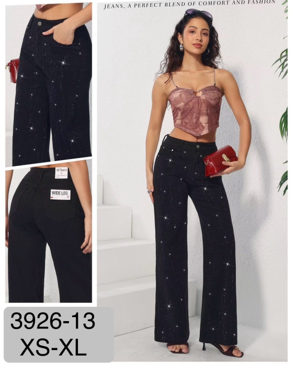Джинси жіночі палаццо стрейч стрази м.3926-13 (р:XS-XL) в упаковці 6 штук №761242 - UNO2Uva SER1864