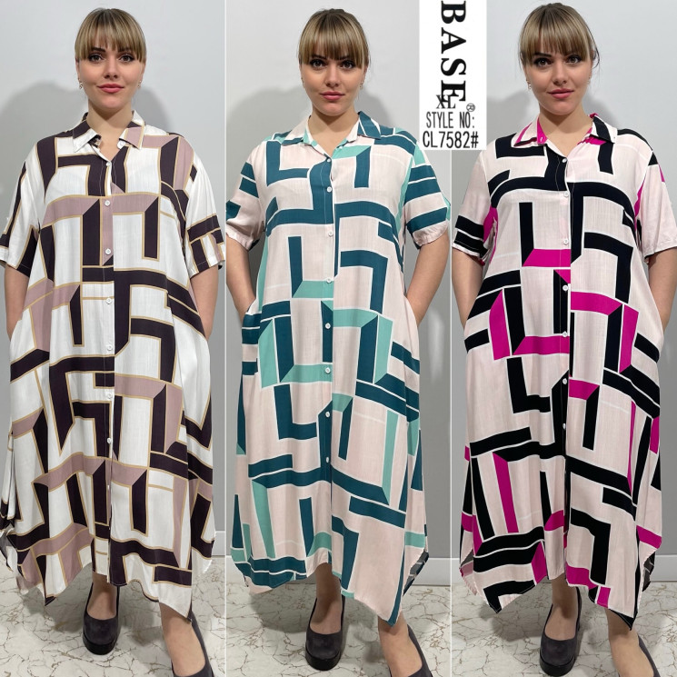 Сукня жіноча "CL7582" штапель (р: XL,2XL,3XL,4XL,5XL) 3 кольори, в упаковці 5 шт. №366027 - 