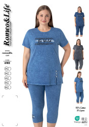 Домашній костюм жіночий "6182" котон (р: 2XL,3ХL,4XL,5XL,6ХL) 3 кольори, в упаковці 5 шт. №383179