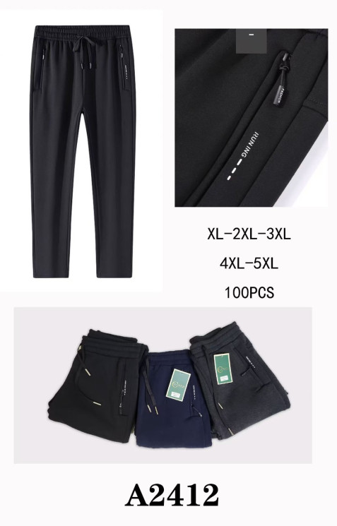 Спортивні штани чоловічі, трикотаж, фліс, м.А2412 (р: XL-5XL), 3 кольори, в упаковці 5 шт. №333761 - 