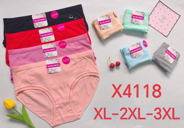 Труси жіночі, м. X 4118, котон, (розмір: XL-3XL) мікс кольорів, в упаковці 12 штук, №751722 - Haner 449/451